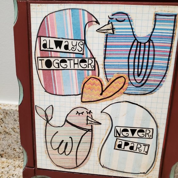 Vintage Wooden Wall Plaque, Birds "Always Together Never Apart" Inspirational - Picture 2 of 6